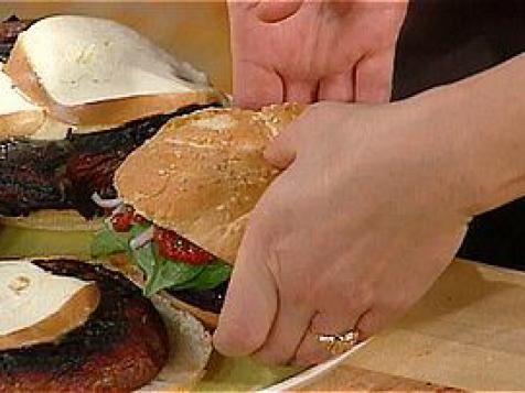 Portobello Burgers with Roasted Pepper Paste and Smoked Mozzarella