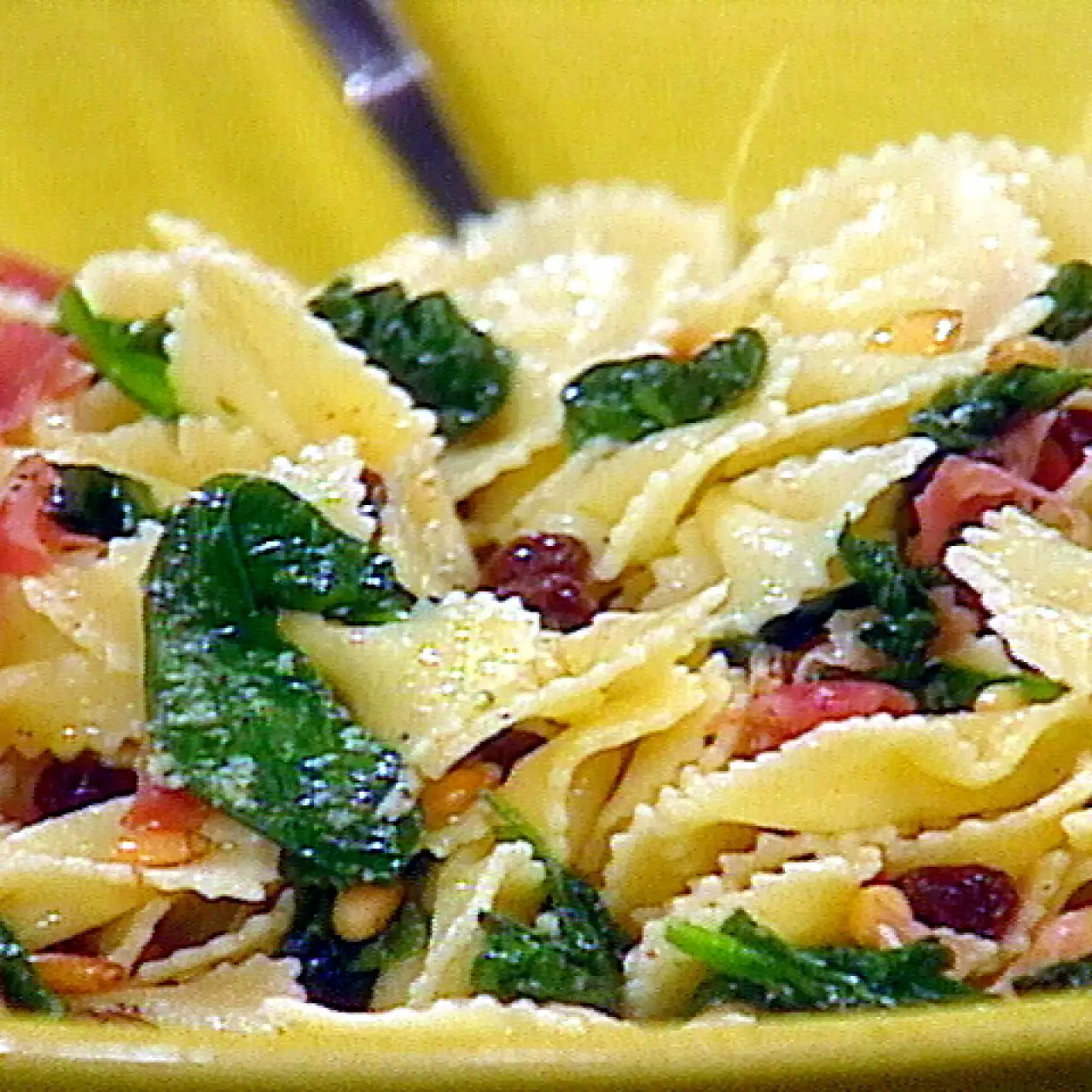 Farfalle with Pignole, Prosciutto, and Spinach