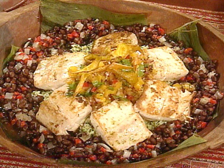 Seared Mahi Mahi with Grilled MangoPineapple Salsa, Green Rice, and