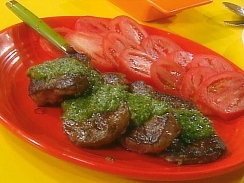 Flat Iron Steaks with Great Green Sauce and Nutty "Roni-N-Rice"