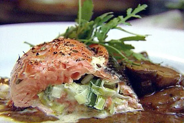 Roasted Salmon with Creamed Leeks Recipe | Tyler Florence | Food Network