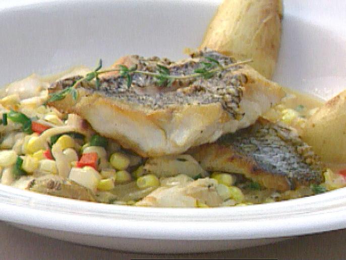 Black Sea Bass with Corn and Jumbo Lump Crab Saute Recipe | Food Network