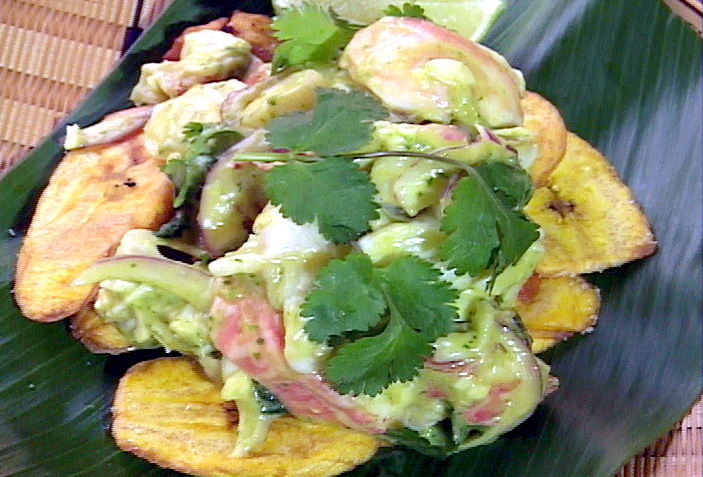 Sweet Banana Tostones With Caribbean Lobster And Hearts Of Palm Salad 