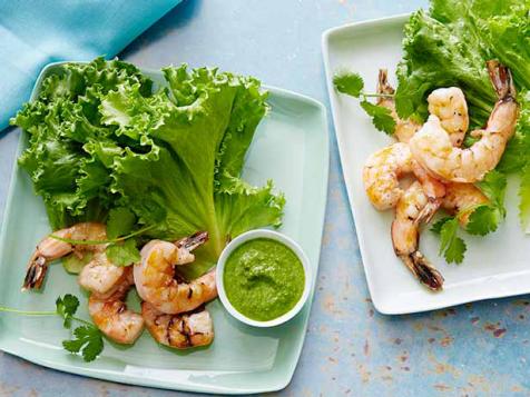 Grilled Shrimp in Lettuce Leaves with Serrano-Mint Sauce