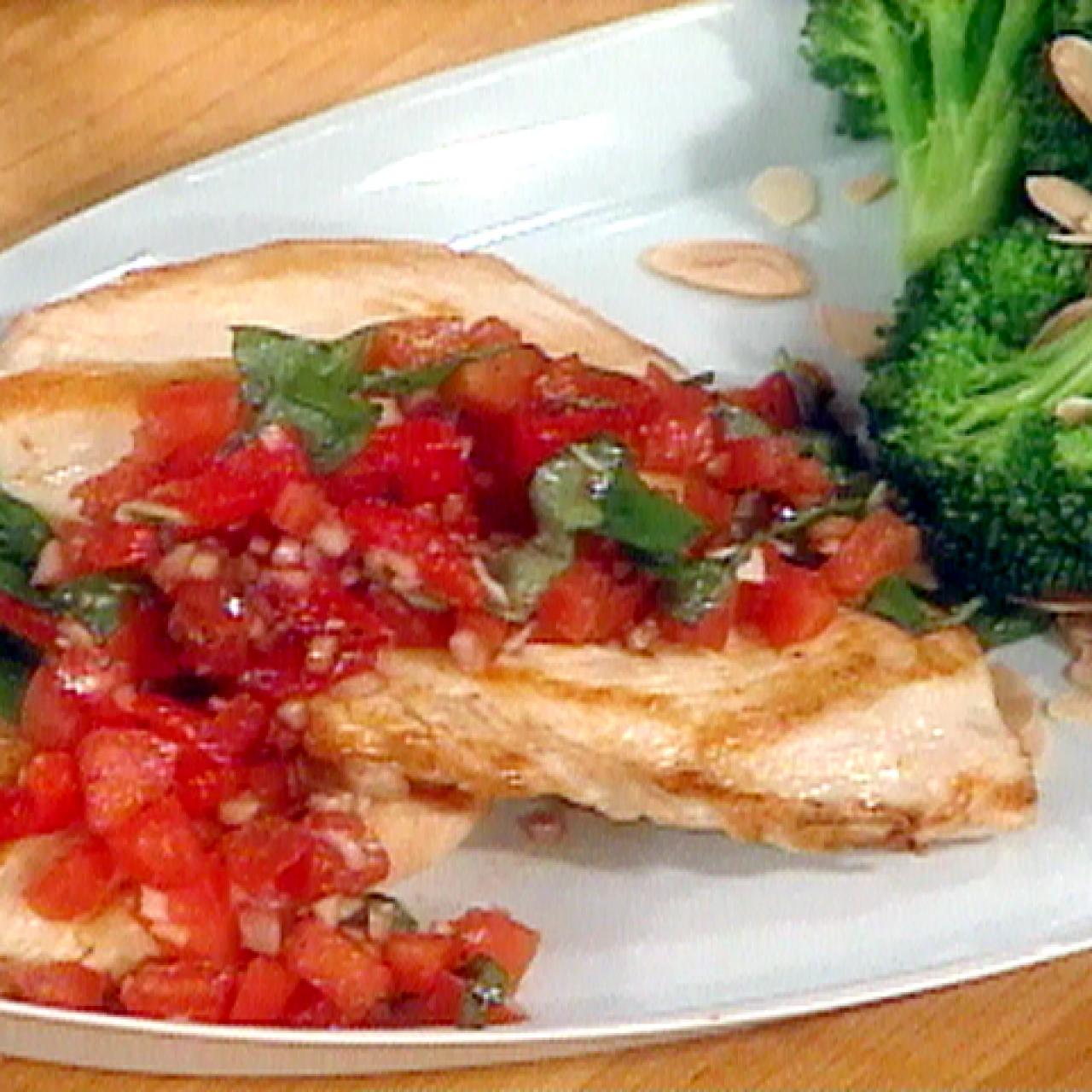 Tuscan Chicken with Tomato Basil Relish and Toasted Almond Broccoli