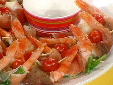 Jumbo Shrimp Wrapped with Arugula and Prosciutto