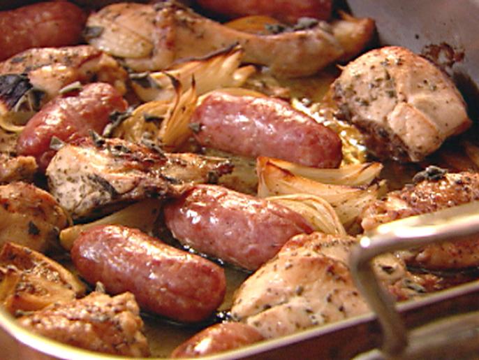 OnePan SageandOnion Chicken and Sausage Recipe Nigella Lawson
