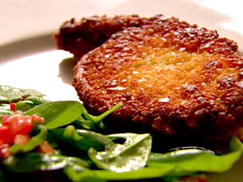 Crunchy Pork Chops with Garlicky Spinach and Tomato Salad