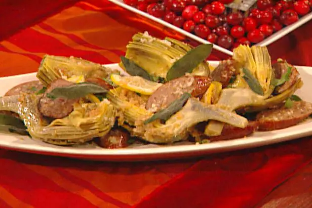 Artichokes with Pork Sausage, Lemon and Sage Recipe | Tyler Florence | Food Network