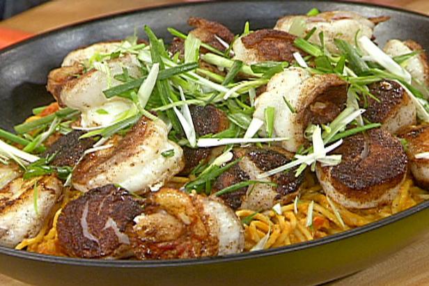 Pumpkin-Peanut Curry Noodles with Five-Spice Seared Scallops and Shrimp_image
