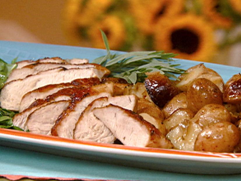 Roasted Turkey Tenderloin With New Potatoes And Tarragon Broth Recipe Robin Miller Food Network