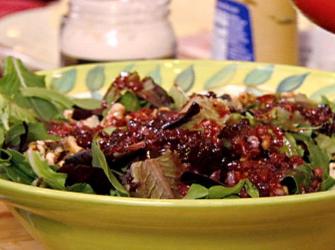 Pear, Toasted Walnut and Mixed Green Salad with Champagne-Cranberry Vinaigrette