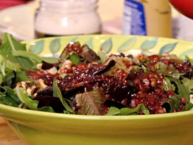 Pear, Toasted Walnut and Mixed Green Salad with Champagne-Cranberry Vinaigrette