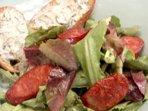 Bolo Salad with Chorizo, Cabrales Blue Cheese, and Tomatoes