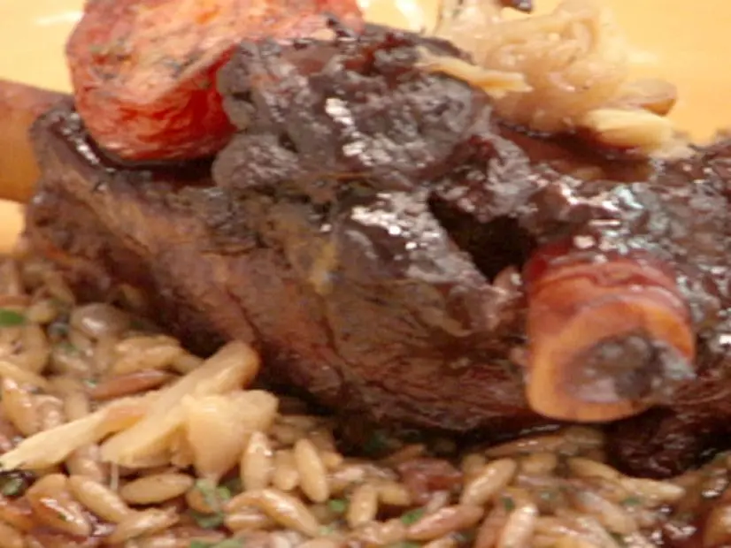 Oven Roasted Lamb Shanks with Roasted Tomatoes and Toasted Orzo Recipe