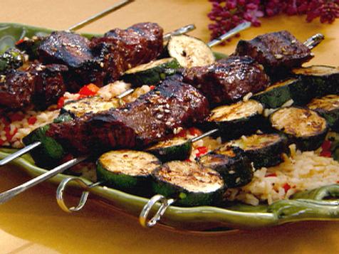 Grilled Asian Beef Kebabs over Rice