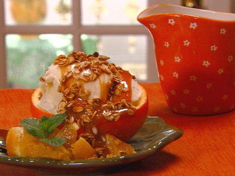 Ice Cream Stuffed Oranges with Caramel Sauce