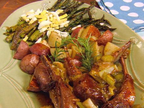 Lamb Chops with Rosemary Plum Sauce and Roasted Asparagus with Lemon Vinaigrette and Diced Egg