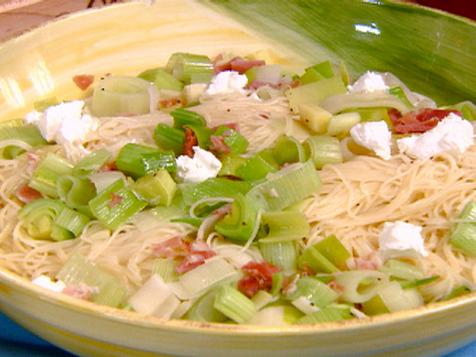 Sauteed Leeks with Prosciutto and Goat Cheese over Capellini