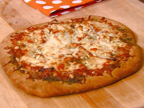 White Pizza with Chicken, Pesto and Pine Nuts