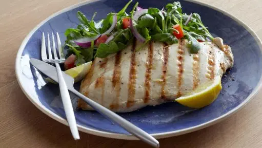 Grilled Chicken Paillard with Lemon and Black Pepper and Arugula Tomato Salad