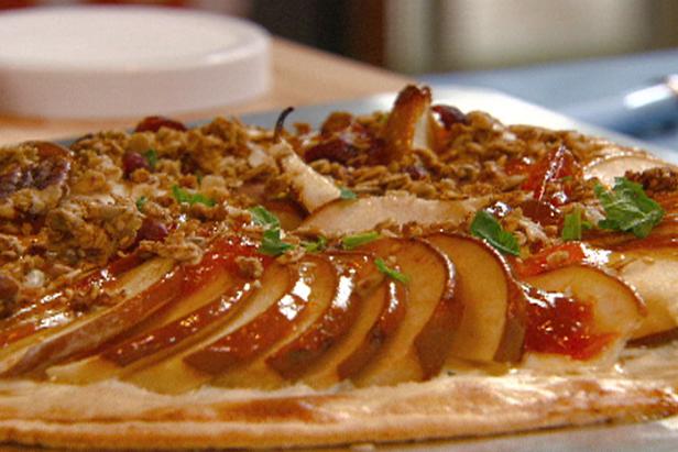 Layered Pear Pizza with Ricotta, Apricot Preserves, and Granola