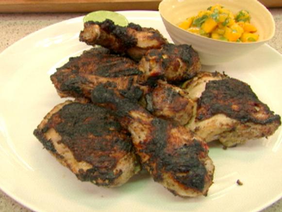 Grilled Jerk Chicken with Mango Cilantro Salsa Recipe | Bobby Flay