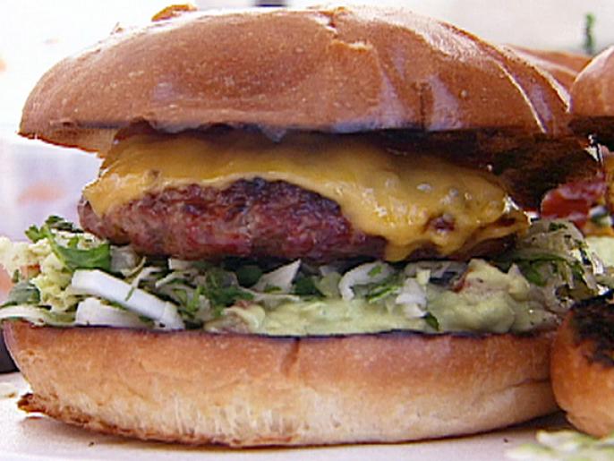 Southwest "Chili" Burgers with Avocado Crema and LimeMarinated Slaw