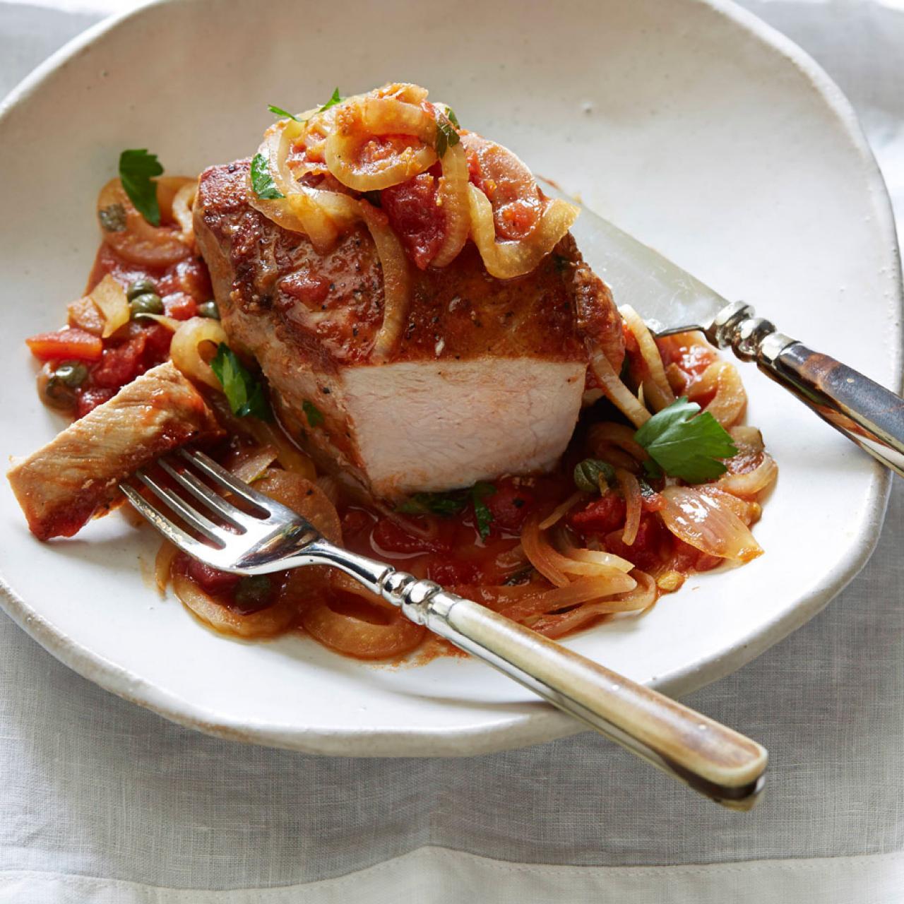 Yogurt-Marinated Pork Chops with White Wine–Shallot Sauce