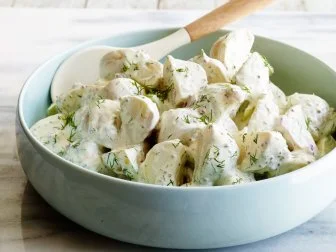 POTATO SALAD, Ina Garten, Barefoot Contessa/Pooch Party, Food Network, Small WhitePotatoes, Mayonnaise, Buttermilk, Dijon Mustard, Whole-Â­grain Mustard, Dill, Celery, RedOnion
