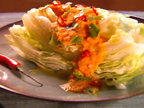 Iceberg Lettuce with Carrot Ginger Soy Dressing with Cilantro and Red Thai Chiles