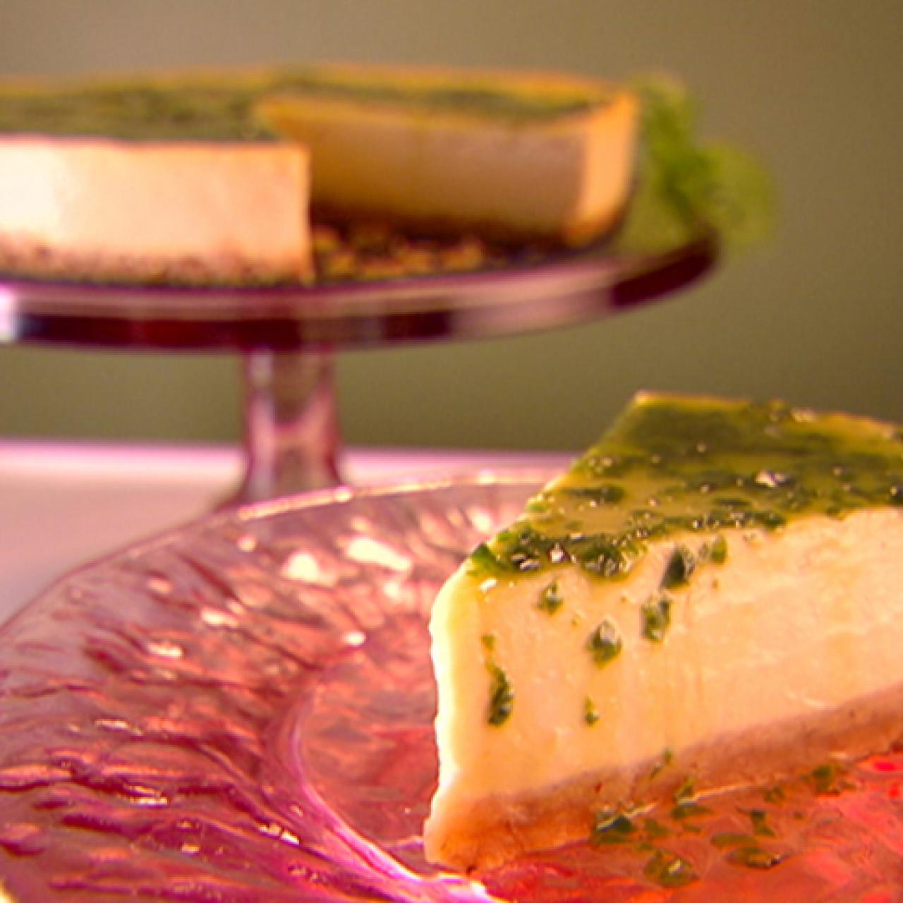 Mango Cheesecake with Basil Lemon Syrup