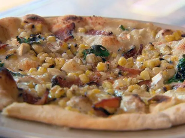 White Cheese Pizza with Grilled Corn and Wood Smoked Bacon Recipe | Food Network