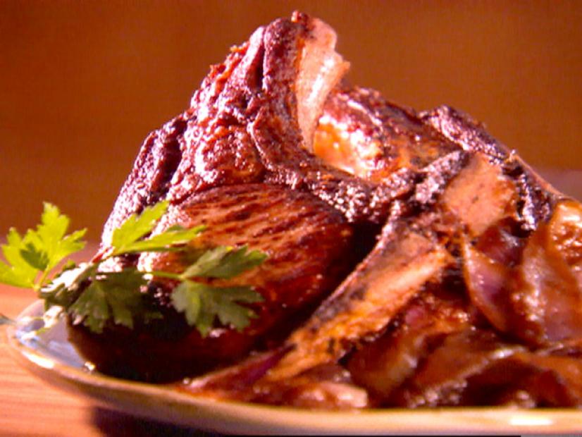 Thick Cut Mustard Marinated Pork Chops With Caramelized Red Onions