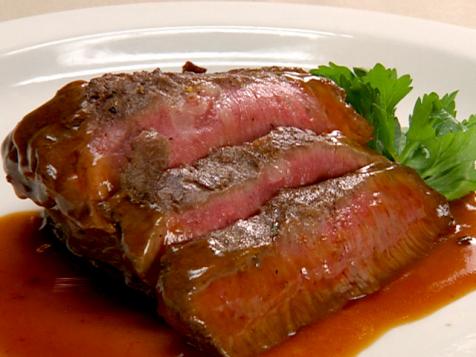 Flatiron Steak with Herbed Red Bliss Potatoes, Red Onion Marmalade and Red Wine Demi-Glace