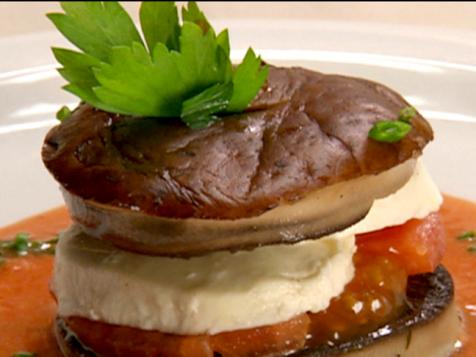 Vegetable Napoleon with Grilled Portobello Mushroom and Tomato Basil Bisque