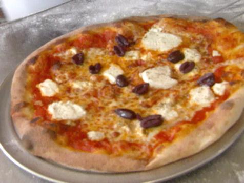 Roasted Red Pepper-Tomato Pizza with Goat Cheese, Basil and Red Chili Oil