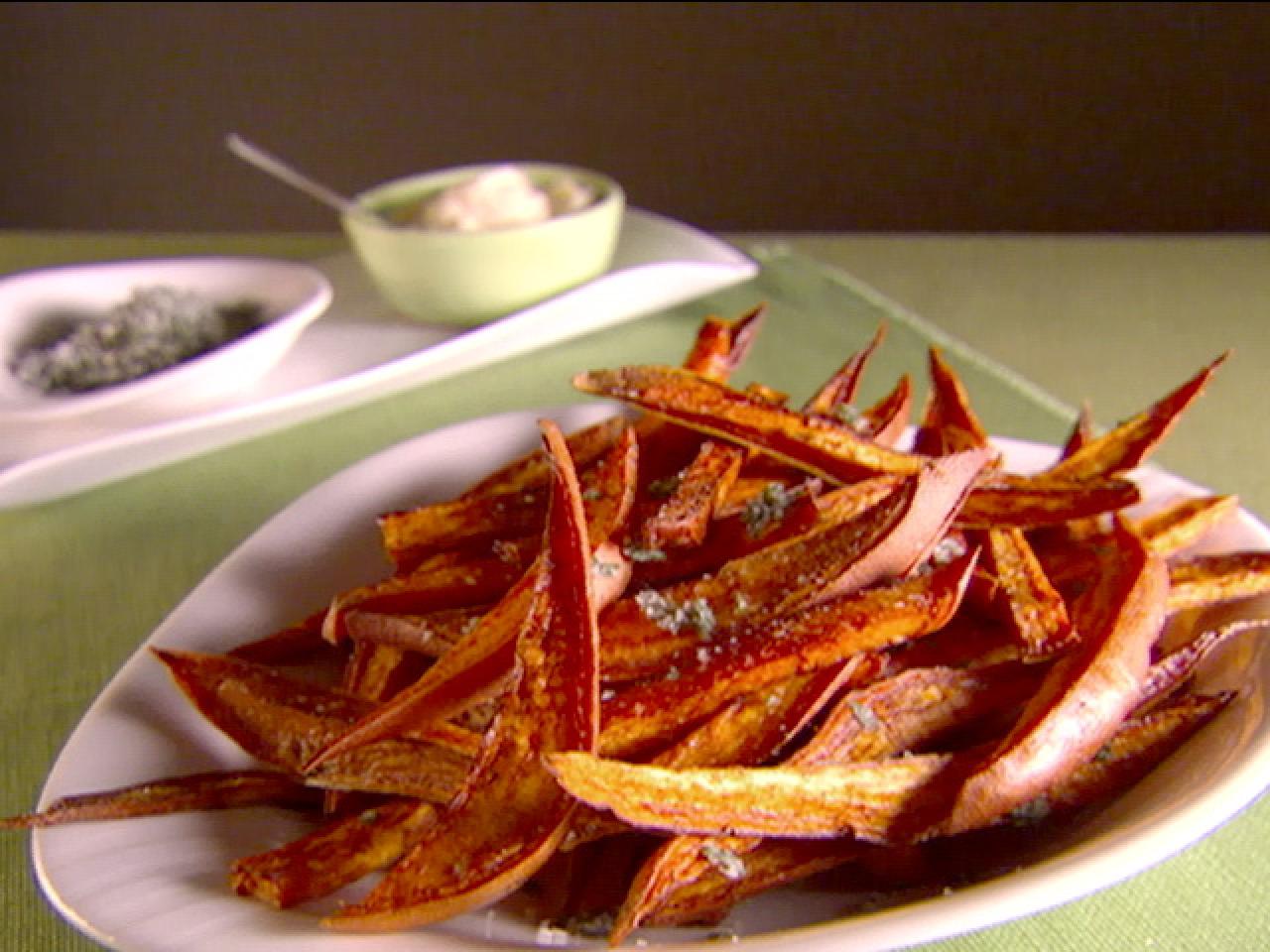 Sweet Potato Fries with Basil Salt and Garlic Mayonnaise