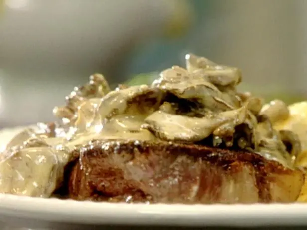 New York Strip Steak with Brandied Mushrooms and Fresh Thyme
