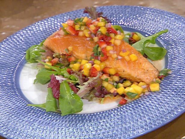 Grilled Salmon With A Pineapple Mango And Strawberry Salsa Recipe Food Network