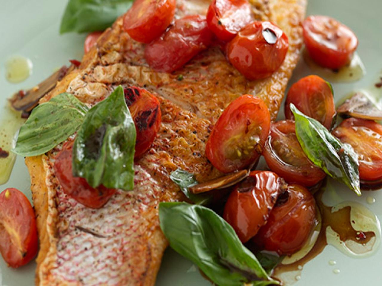 Snapper with Roasted Grape Tomatoes Garlic and Basil