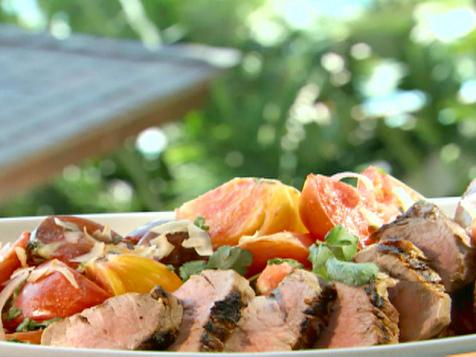 Grilled Pork Tenderloin with Spicy Chile-Coconut Tomato Salad