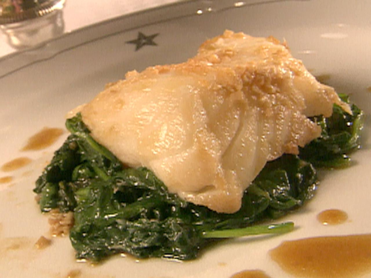 Ginger Sea Bass Over Wilted Greens