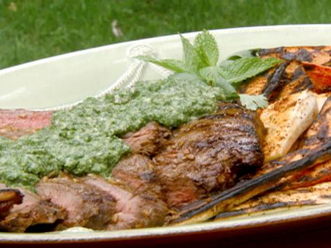 Grilled Flank Steak with Mint-Cilantro Mojo and Grilled Carrots and Parsnips
