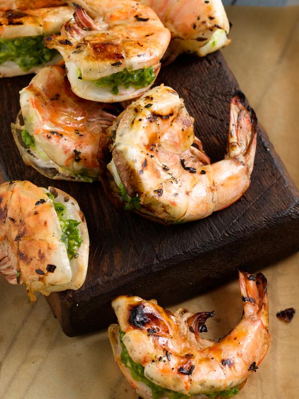 grilled shrimp stuffed with cilantro and chiles