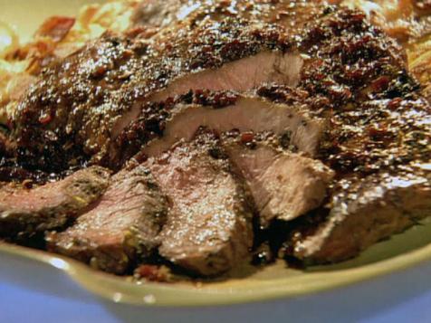 Johnny Garlic's Grilled Peppered Steak with Cabernet Balsamic Sauce