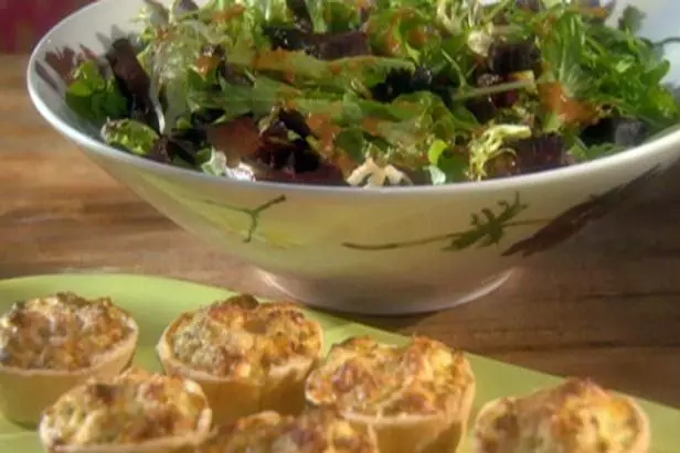 Baked Ricotta Bowls with Chicken and Parmesan and a Mixed Green Salad with Tomato-Basil Vinaigrette