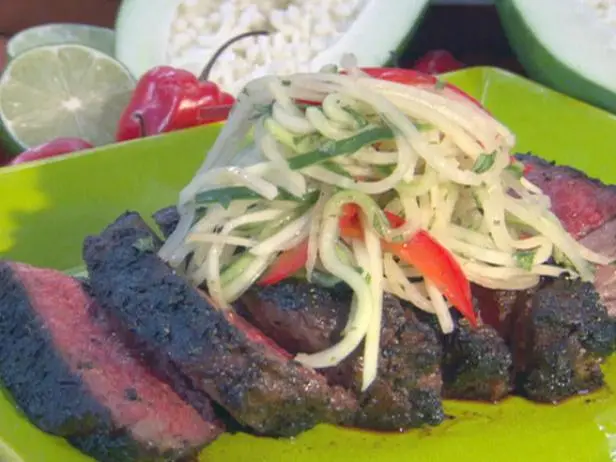 Jerk Rubbed Rib-eye With Green Papaya Relish Recipe 