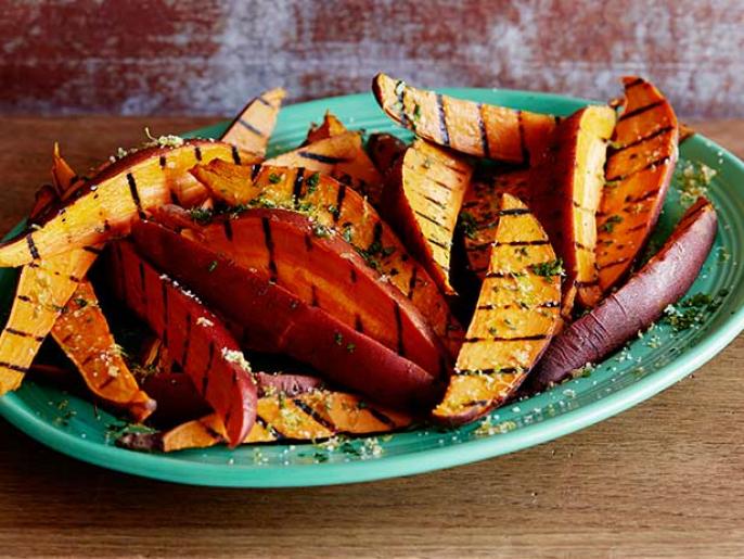 Garlic and Herb Grilled Sweet Potato Fries Recipe Bobby Flay Food