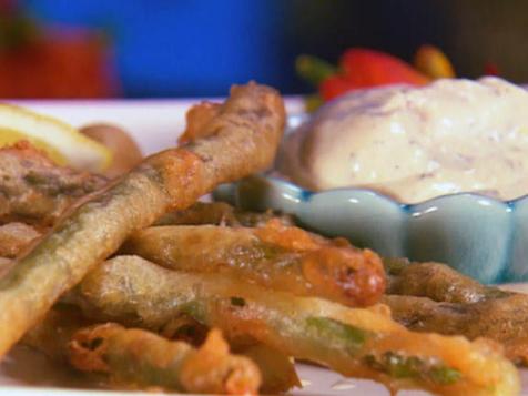 Beer Battered Asparagus with a Lemon Herbed Dipping Service